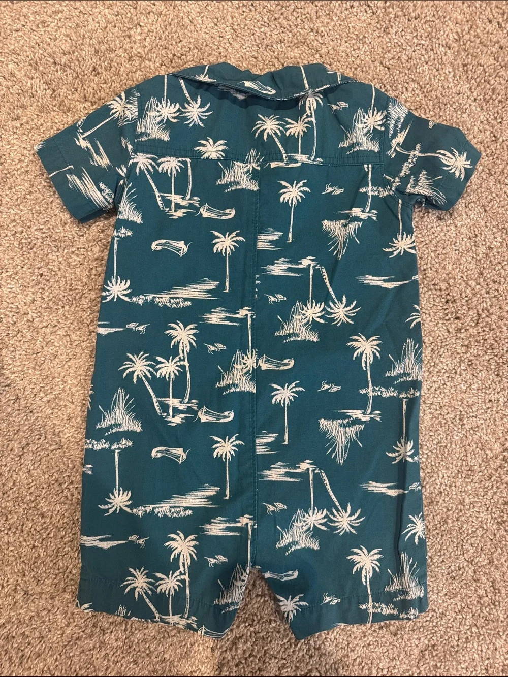 Carter's Teal and White Palm Print Romper One Piece 24 Month